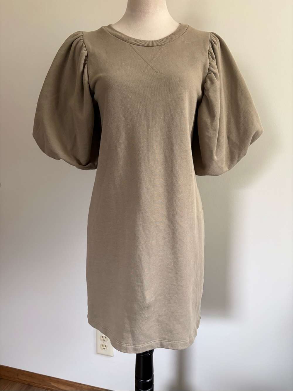 Rebecca Minkoff Mina Elbow Puff Sleeve French Terry Dress Sage Green Size Small